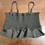 Black Ruffle Shirred Bustier Crop Top Size M Photo 2