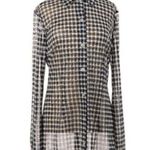 CAbi Nautical Sheer Blue Ivory Gingham Check Preppy Cottagecore Beach Cover Up Top XS Photo 0