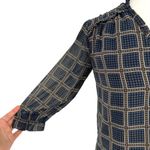 Anthropologie DRA Geometric Print V-neck Blouse Navy Blue Size XS Photo 2