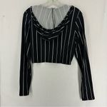 Revamped  Long Sleeve Cropped Striped Hooded Top Women’s M Black Photo 6