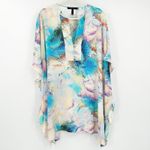 BCBGMAXAZRIA  Womens M/L Dove Watercolor Floral‎ Kimono Sleeve Tunic Top Coverup Photo 1