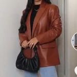 ZARA  FAUX LEATHER BLAZER Jacket Brown Size L NEW Photo 2