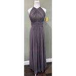 Dessy Collection Dress Sz 4 Halter Maxi Gown Prom Grey Shirred Chiffon Open Back Gray Photo 4