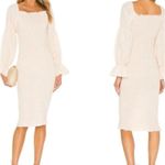 SNDYS Leona Midi Dress Apricot White Check Print Smocked Fun Size 2 Women's NWT Photo 1