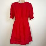 ZARA NWT  Red Linen Sweetheart Ruffle Mini Dress Button Accent Pullover Medium Photo 6