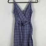 Urban Outfitters Amanda Linen Mini Dress XS Purple Plaid Check Belted Wrap Photo 2