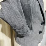EXPRESS Women Gray Career Dress Single Breasted Blazer Sz 2 3/4 Ruched Sleeve Photo 2