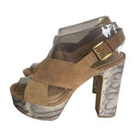 Michael Kors Mariana Suede/ Snakeskin Sling Platform/Open Toe Heels Brown Size 9 Photo 0
