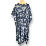 Vintage 90s Kaftan Maxi Dress Navy Blue Dark Floral Rose Houndstooth Satin OS Size undefined Photo 8