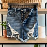 Good American Bombshell Denim Jean Shorts Distressed Highrise Raw Hem Size 00/24 Photo 6