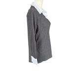Karen Scott gray 3/4 sleeve sweater with white shirt collar size small Photo 2