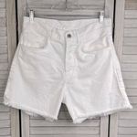 Brandy Melville (John Galt) High Rise Button Fly White Jean Shorts Frayed Hem-29 Photo 0