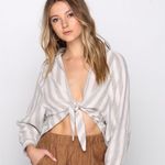 Boutique Grade & Gather Striped Tie Front Collared Long Sleeve Top - M Photo 0