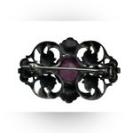 Antique Victorian Paste Brooch Gothic Revival Dark Patina Metal Pink Photo 8