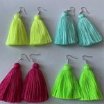 4 Sets Of Tassel Earrings Handmade Jewelry Fashion Neon Yellow Mint Pink Green Photo 0