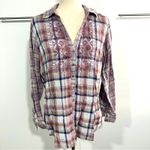 Vintage X America Size L Nadia Embellished Plaid Button Top Rustic Cozy Cabin White Size L Photo 3