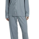 Born‎ Notch Collar Gray Blue Pajama Set Sz 2XL White Piping Detail Comfy Soft Photo 0