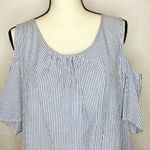 Vanilla Bay  Blue White Striped Seersucker Cold-Shoulder Top Tunic Size L Photo 2