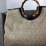 Talbots  tote Bag Purse Large Beach Travel bamboo handles woven pattern Tapastry Photo 0