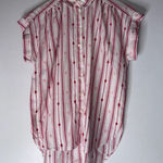 Loft  Camp Shirt Collar Short Sleeve Button Down White Red Stripe Embroidery Smal Photo 0