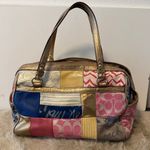 Coach Signature Patchwork Leather & Canvas Handbag Purse With Handles F17164 Photo 1
