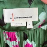 Anthropologie Mireille Green And Pink Floral Satin Pleated Midi Dress Size L Photo 9