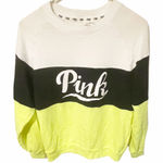 PINK - Victoria's Secret Victorias Secret Pink Size XS Neon Yellow Colorblock‎ Crewneck Sweatshirt Photo 0