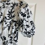 ZARA  ZW COLLECTION BLACK WHITE FLORAL PRINT PUFF SLEEVES MIDI DRESS L Photo 4