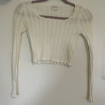 Find Me Now Cream Eyelet Semi Sheer Long Sleeve Scalloped Cropped Shirt Small Photo 0