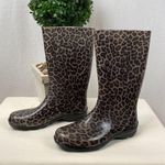 Brown & Black Animal Print Calf Height Waterproof Rubber Rain Boots 7 Photo 0