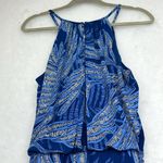 London Times Women's Blue Palm Tropical Halter Jumpsuit/Romper Sz 10 Sleeves Photo 7