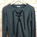LNA  Waffle Lace Up Gray Sweater Photo 4