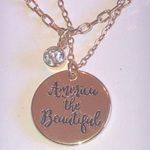 Lot of 2 Gold Tone Dainty CZ Rhinestone America The Beautiful Pendant Necklaces Photo 0