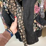 Vintage Paris Sport Club Black Leather Floral Patchwork Jacket Large Boho Photo 4
