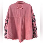 POL Women's Denim Shacket/Jacket Pink with Animal Print Sleeves and Pocket Photo 1