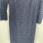 Adrianna Papell  Navy Blue Lace Lined Sheath Dress 3/4 Sleeve Size 8 Photo 3