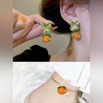 Cute Persimmon Earrings Women Retro‎ Orange Crystal Drop with bracelet set new Photo 1