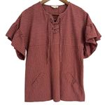 Hidden Alley Women’s Maroon & White Striped Shirt w/ Lace Up Front Shirt Medium Photo 0