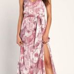 Lulus Sparkling Summer Purple Floral Lurex Maxi Dress Tie Waist Side Slits Lined Photo 0