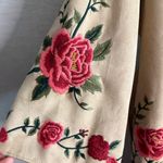 ZARA  Basic Womens Tan Embroidered Red Rose Floral Suede Kimono Coat Size XS Boho Photo 9