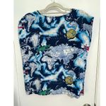 Vintage Van MacDowell Silk Blouse Medium Blue Hot Air Balloons Map Clouds 80s Photo 5