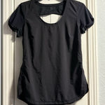 Lululemon Active Top Womens Medium Black Short Sleeve Open Top Crew Neck Photo 0