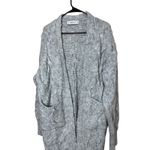 ZARA  KNIT Long Cable Knit Cardigan Sweater Women Size L Gray Open Front Pockets Photo 1