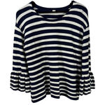 John Paul Richard Navy & White Striped Knit Top Bell Sleeve Sweater Women's M Blue Size M Photo 0