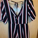 Trixxi Black Romper with Bold White and Red Stripes Photo 4