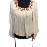 Banjara Medium M Crop Boxy Embroidered Boho Hippie Shirt Kimono Sleeves Crinkle Photo 4