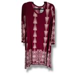 Boutique Long Sleeve Shift Dress Size L Burgundy Wine Cream Tribal Print NEW Photo 1