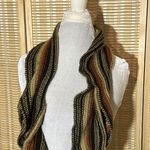 La Fiorentina 100% Acrylic Loose Knit Rolled Fringed Scarf Dark Autumn Colors Brown Photo 1