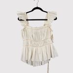 Free People  Womens Top Beige Claude Corset Blouse Peplum Cottagecore Boho Medium Photo 1