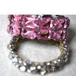 Source Unknown Bling Bling 2 Silver Tone Clear Crystals & Large Pink Crystals Stretch Bracelets Photo 2